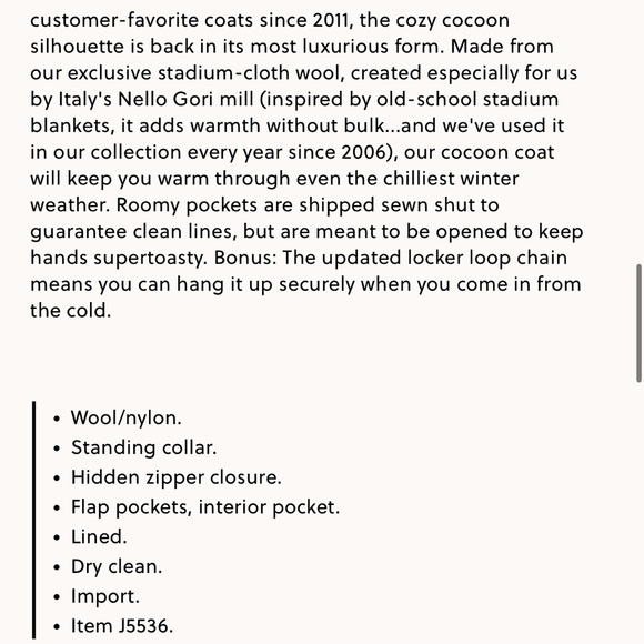 Lightly used J. Crew Cocoon coat in Italian stadium-cloth - Picture 6 of 9